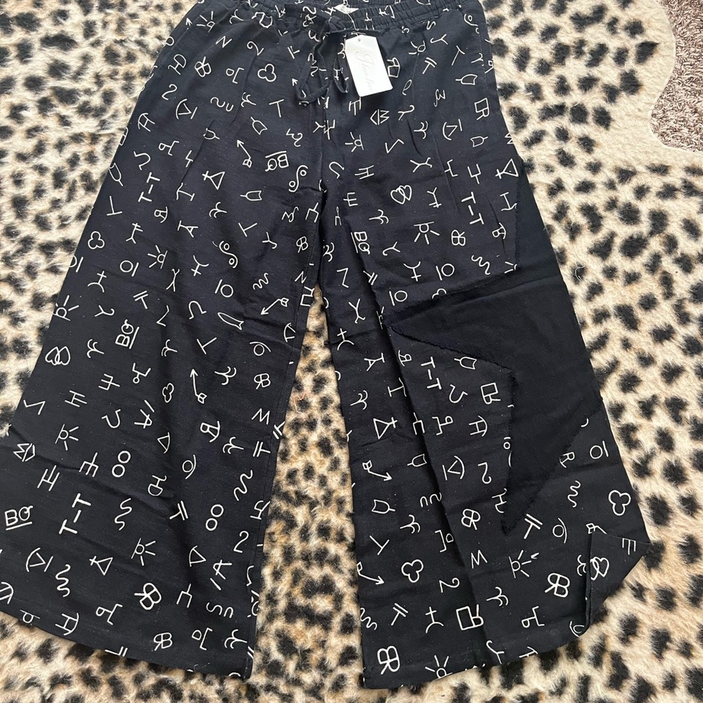 Wide Leg Western Branded Linen Wide Leg Pants